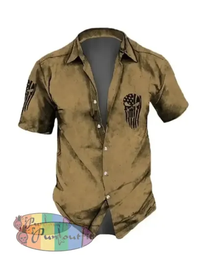 Men’s Retro Dark Skull Casual Short Sleeve Shirt As Shown / Xs Shirts