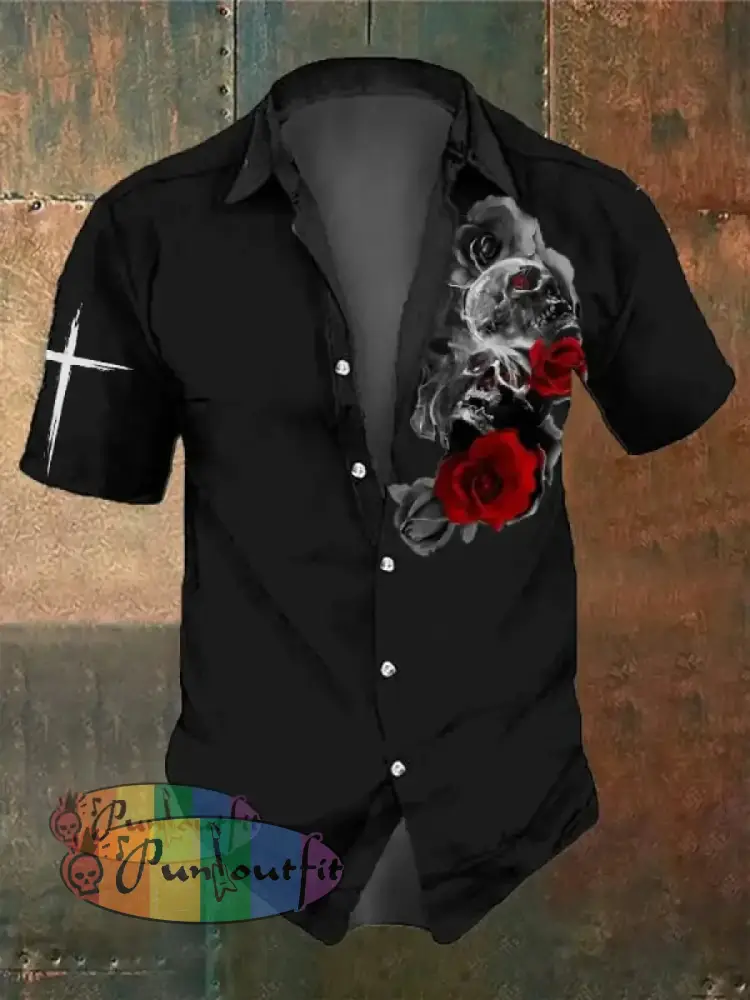 Men’s Retro Dark Skull Casual Short Sleeve Shirt As Shown / Xs Shirts