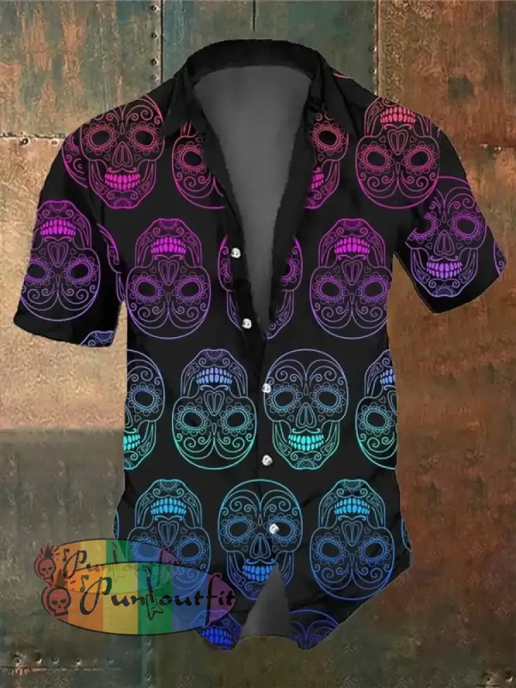 Men’s Retro Dark Skull Casual Short Sleeve Shirt As Shown / Xs Shirts