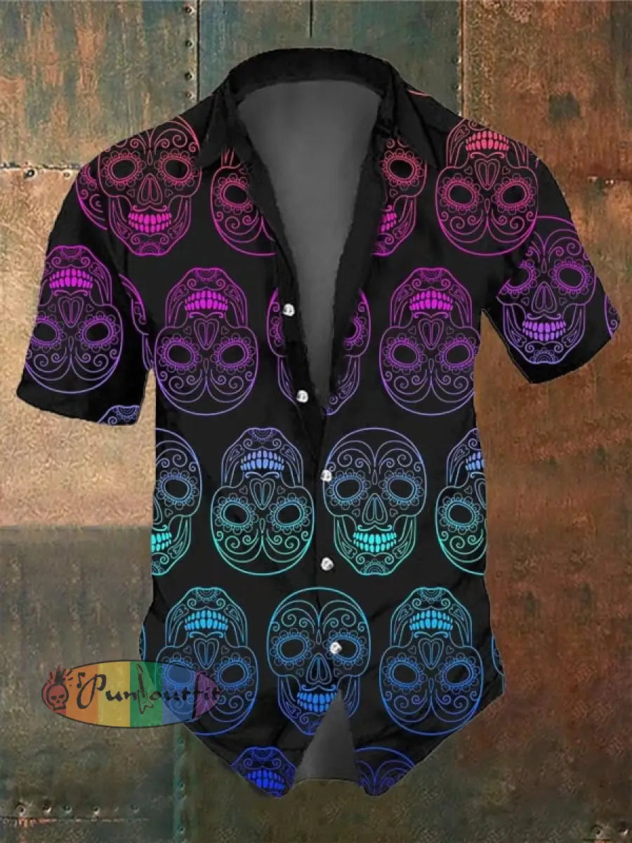 Men’s Retro Dark Skull Casual Short Sleeve Shirt As Shown / Xs Shirts