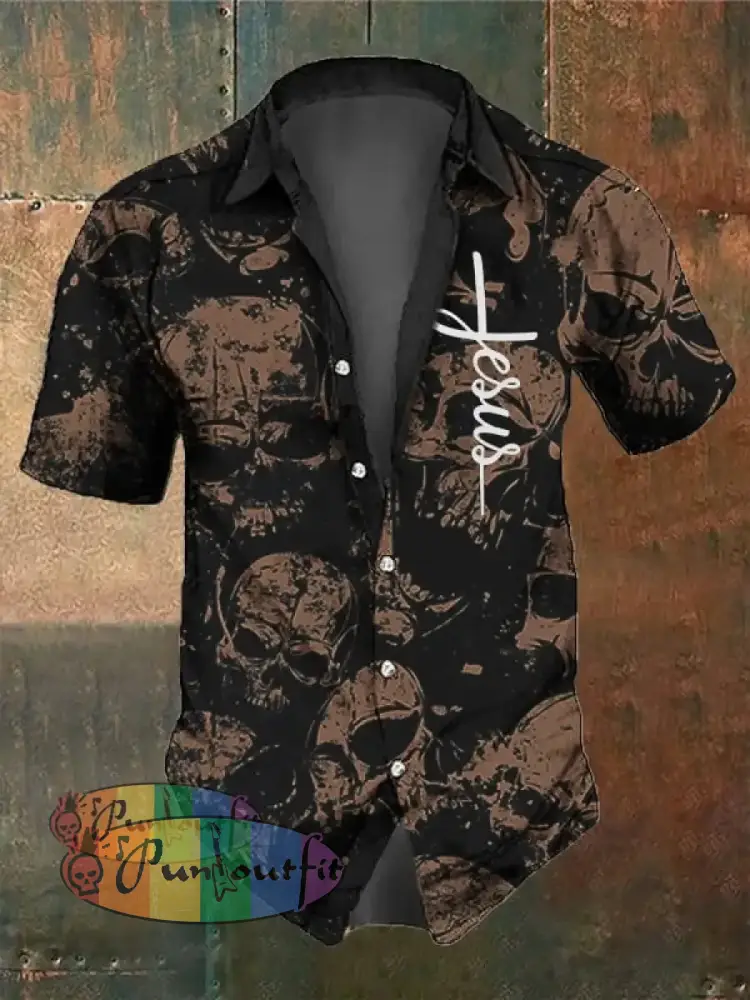 Men’s Retro Dark Skull Casual Short Sleeve Shirt As Shown / Xs Shirts