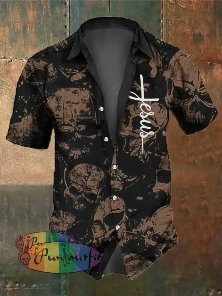 Men’s Retro Dark Skull Casual Short Sleeve Shirt As Shown / Xs Shirts