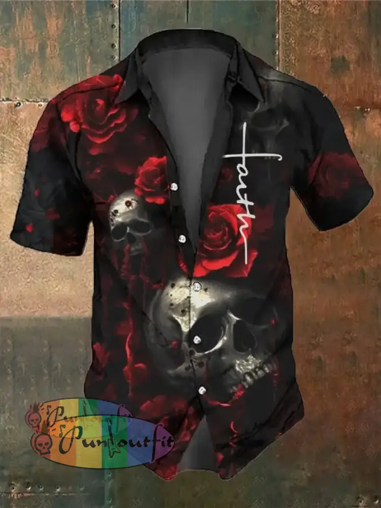 Men’s Retro Dark Skull Casual Short Sleeve Shirt As Shown / Xs Shirts