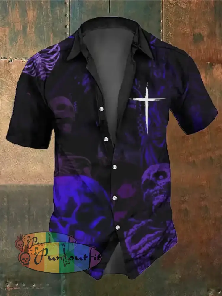 Men’s Retro Dark Skull Casual Short Sleeve Shirt Multicolor / S Shirts