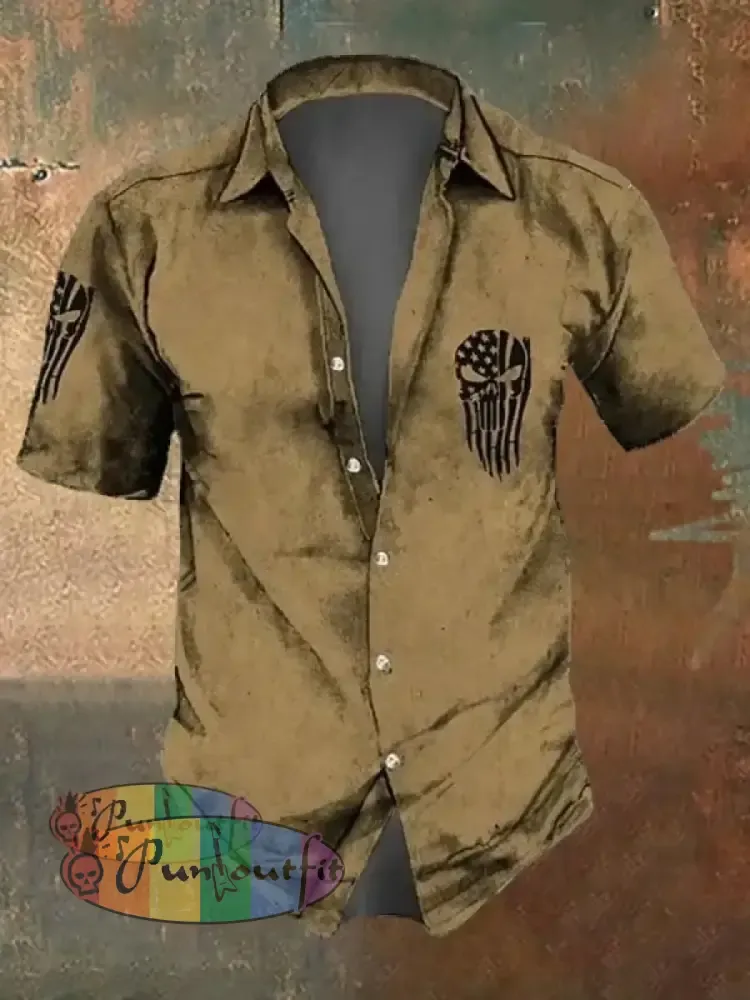 Men’s Retro Dark Skull Casual Short Sleeve Shirt Shirts