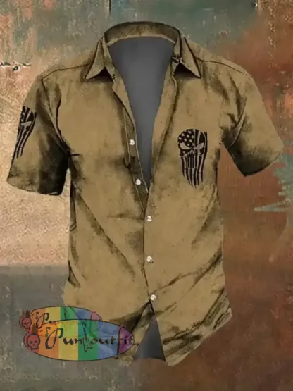 Men’s Retro Dark Skull Casual Short Sleeve Shirt Shirts