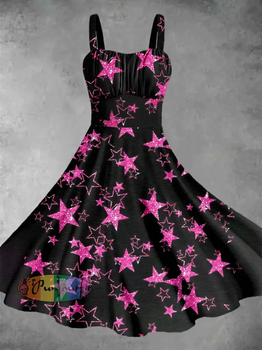 Men’s Retro Dark Stars Casual Short Sleeve Shirt Dress / S