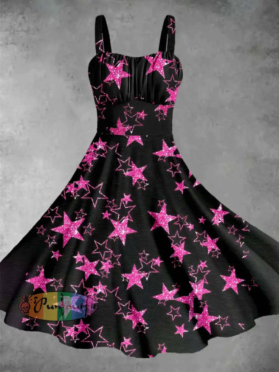 Men’s Retro Dark Stars Casual Short Sleeve Shirt Dress / S