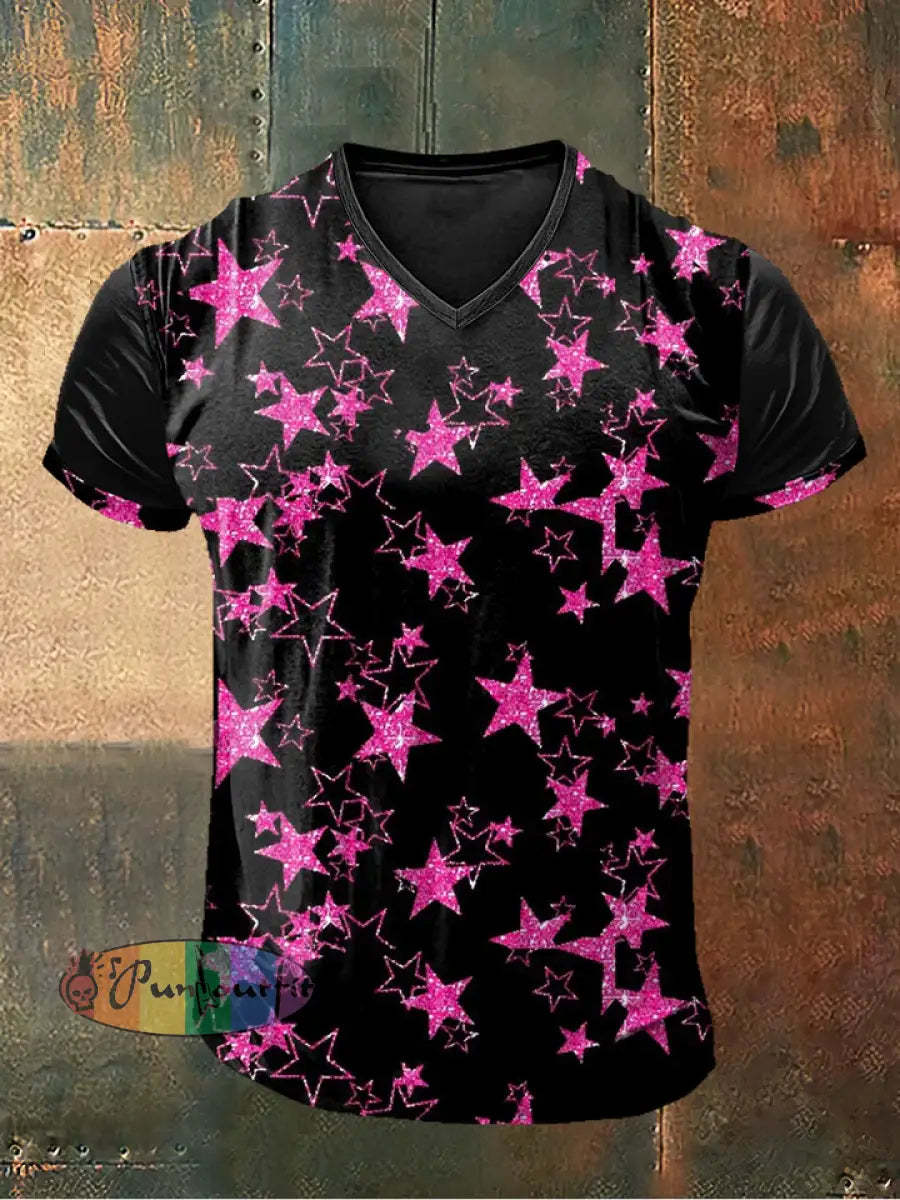 Men’s Retro Dark Stars Casual Short Sleeve Shirt V-neck tee / S