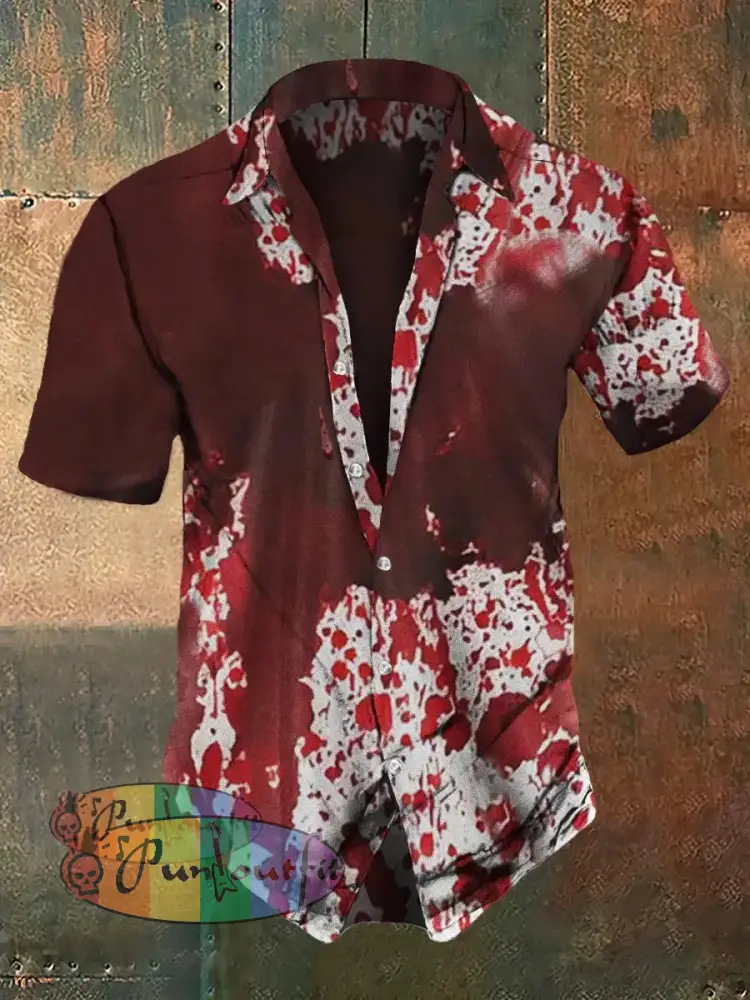 Men’s Retro Dark Style Halloween Blood Print Shirt Red / S