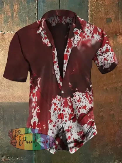Men’s Retro Dark Style Halloween Blood Print Shirt Red / S