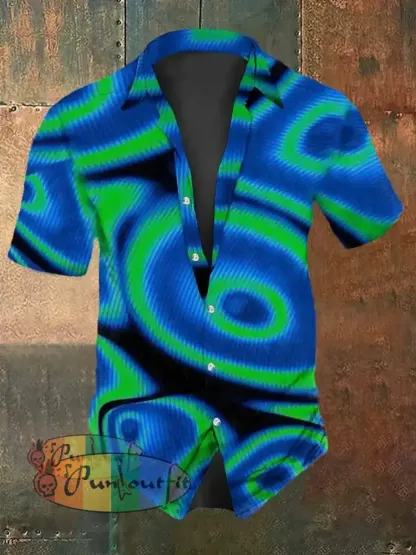 Men’s Retro Dark Style Magic Circle Print Casual Vintage Shirt Colorful / S