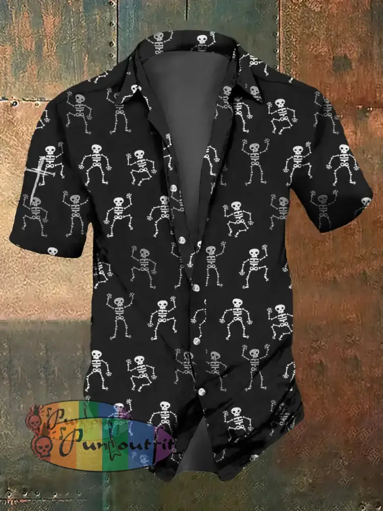 Men’s Retro Dark Style Skull Dancer Print Shirt Black / S