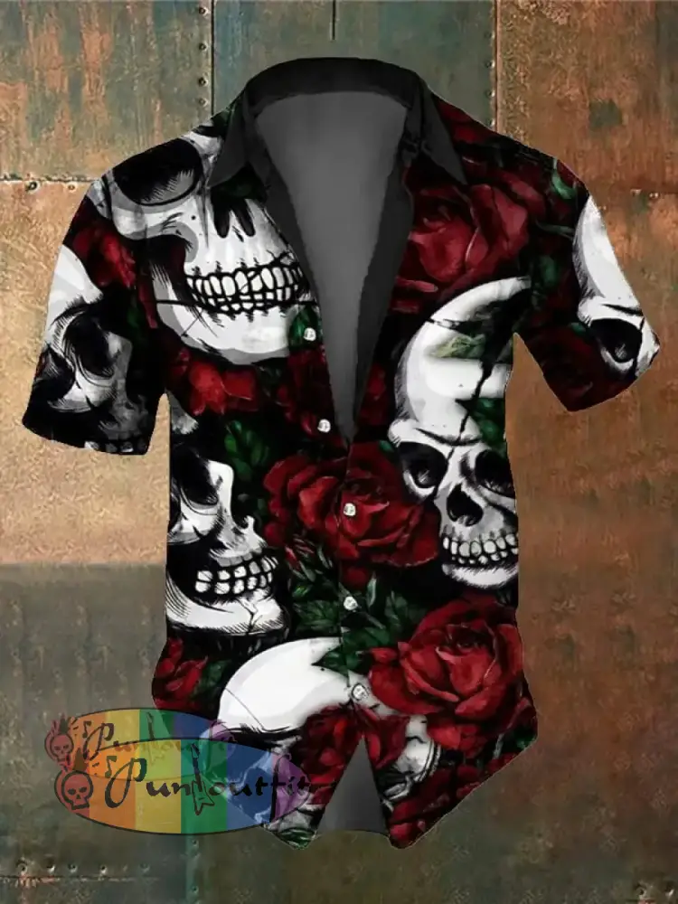 Men’s Retro Dark Style Skull Print Shirt As Shown / S Shirts