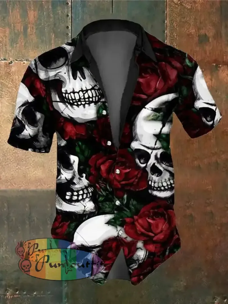 Men’s Retro Dark Style Skull Print Shirt As Shown / S Shirts
