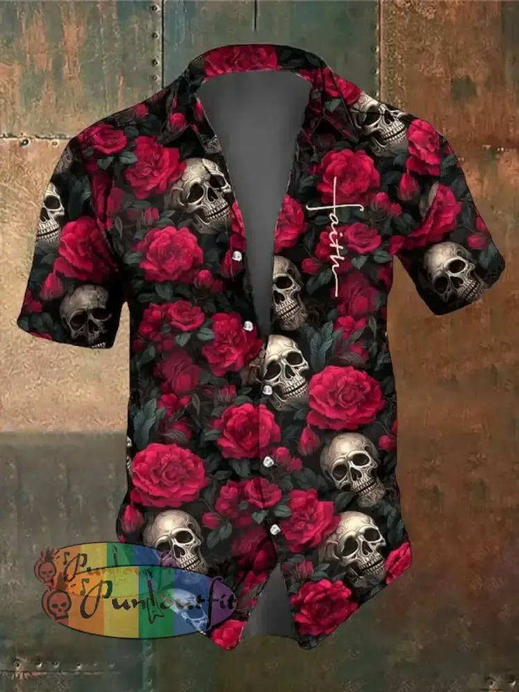 Men’s Retro Dark Style Skull Print Shirt As Shown / S Shirts