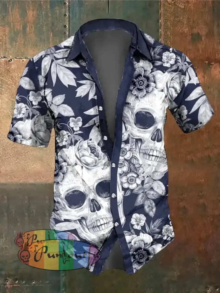 Men’s Retro Dark Style Skull Print Shirt As Shown / S Shirts