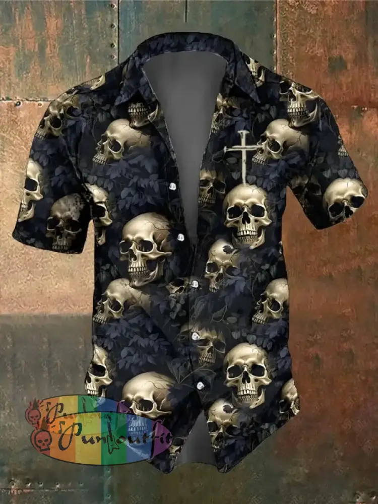 Men’s Retro Dark Style Skull Print Shirt As Shown / S Shirts
