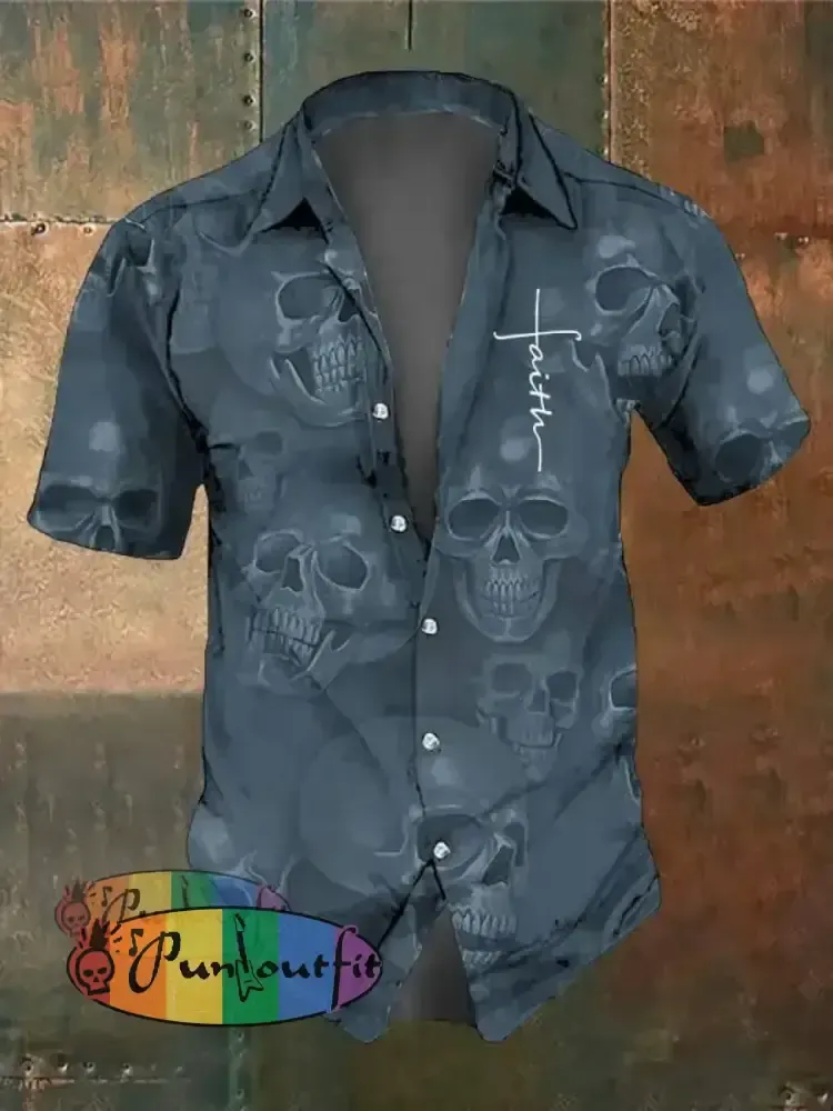 Men’s Retro Dark Style Skull Print Shirt As Shown / S Shirts