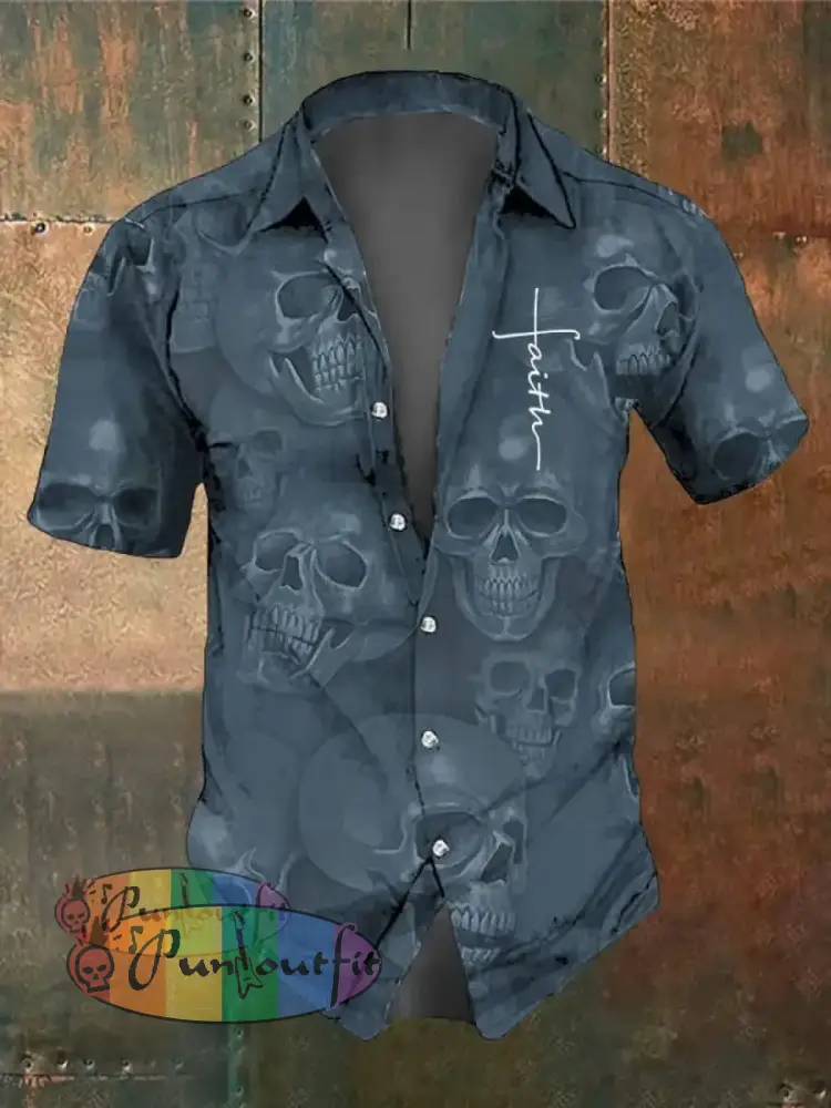 Men’s Retro Dark Style Skull Print Shirt As Shown / S Shirts