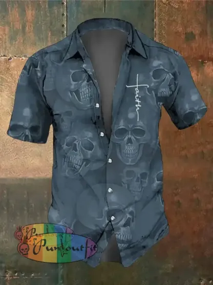 Men’s Retro Dark Style Skull Print Shirt As Shown / S Shirts