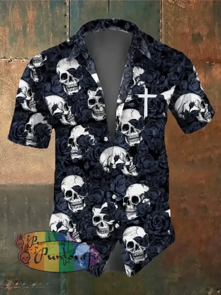Men’s Retro Dark Style Skull Print Shirt As Shown / S Shirts