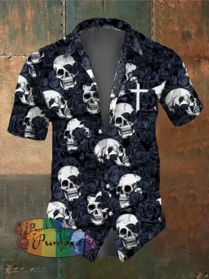 Men’s Retro Dark Style Skull Print Shirt As Shown / S Shirts