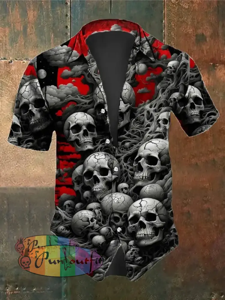 Men’s Retro Dark Style Skull Print Shirt As Shown / S Shirts