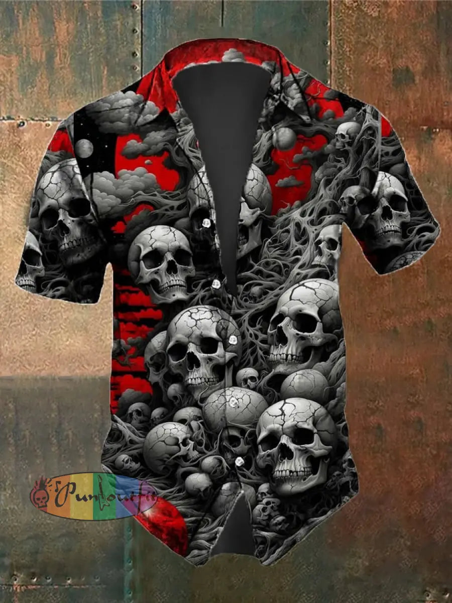 Men’s Retro Dark Style Skull Print Shirt As Shown / S Shirts
