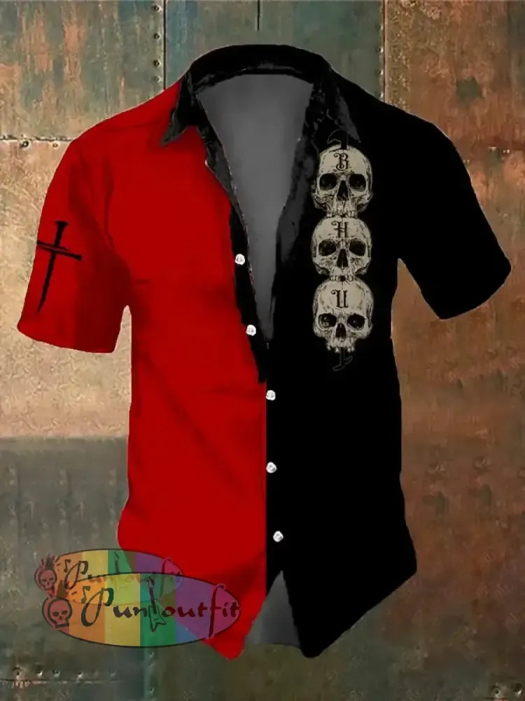 Men’s Retro Dark Style Skull Print Shirt As Shown / S Shirts