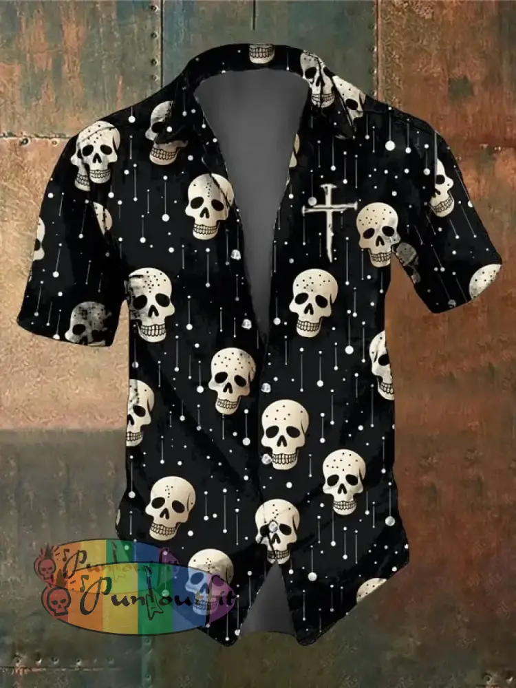 Men’s Retro Dark Style Skull Print Shirt As Shown / S Shirts