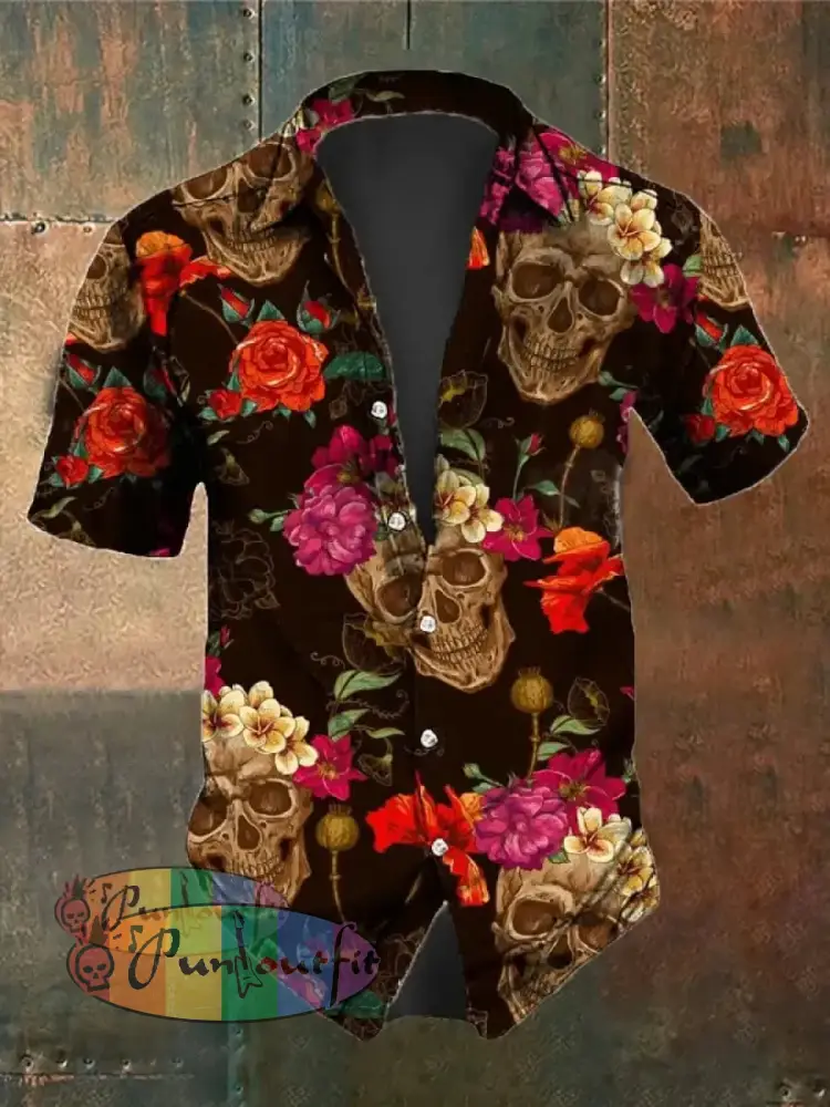 Men’s Retro Dark Style Skull Print Shirt As Shown / S Shirts