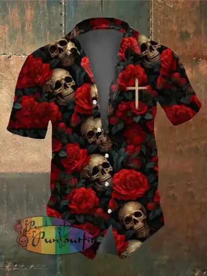 Men’s Retro Dark Style Skull Print Shirt As Shown / S Shirts