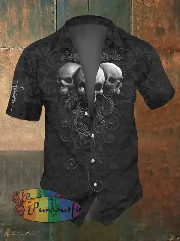 Men’s Retro Dark Style Skull Print Shirt Black / S Shirts