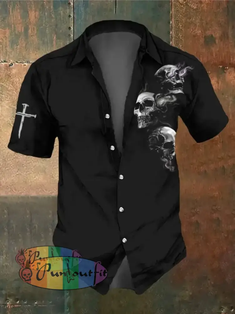 Men’s Retro Dark Style Skull Print Shirt Black / S Shirts