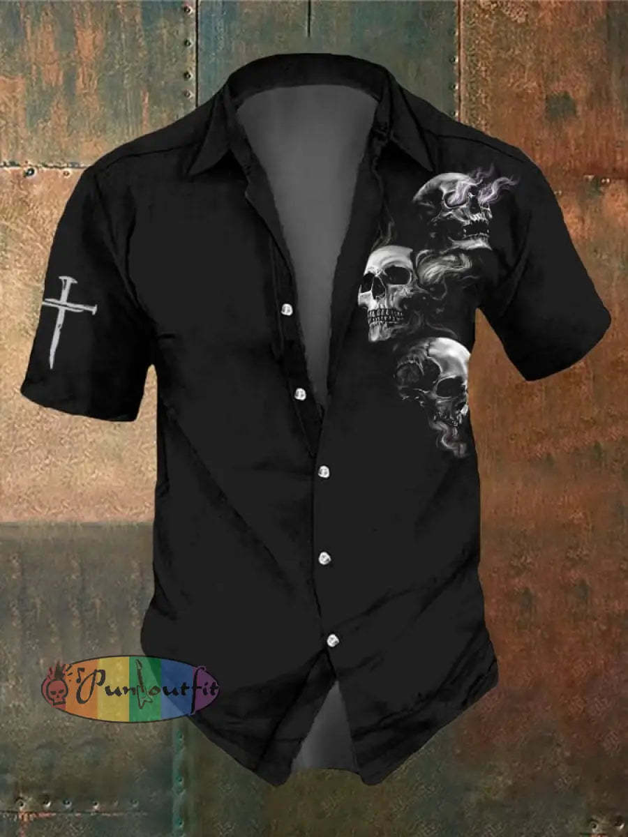 Men’s Retro Dark Style Skull Print Shirt Black / S Shirts