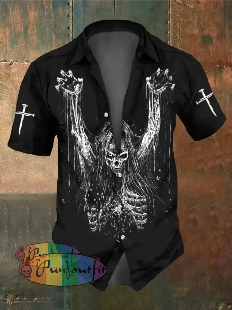 Men’s Retro Dark Style Skull Print Shirt Black / S Shirts