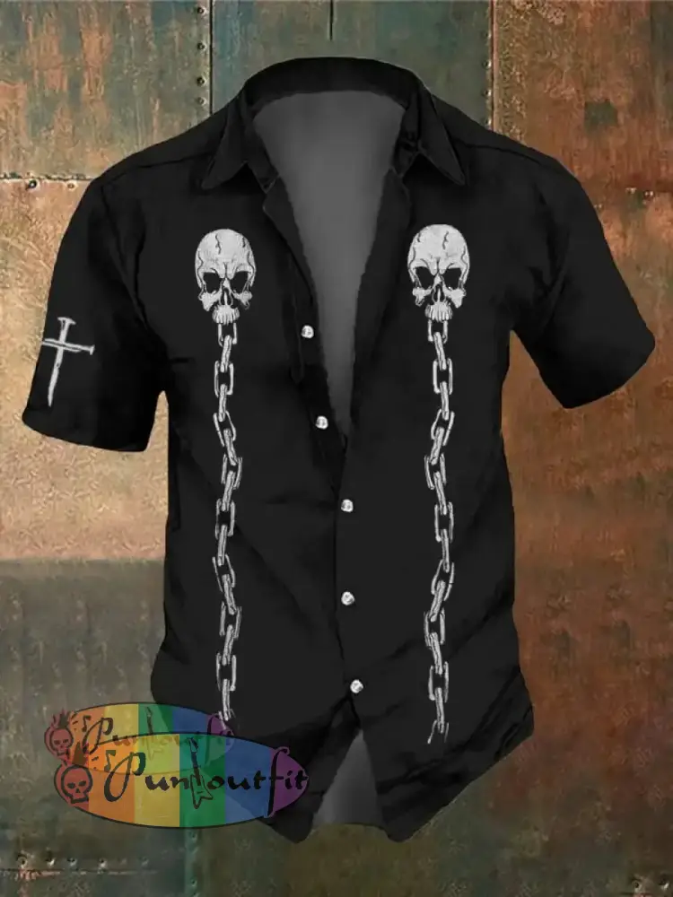 Men’s Retro Dark Style Skull Print Shirt Black / S Shirts