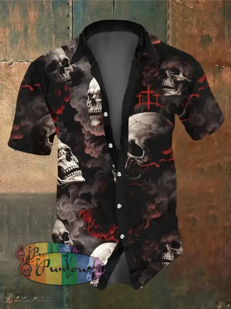 Men’s Retro Dark Style Skull Print Shirt Black / S Shirts