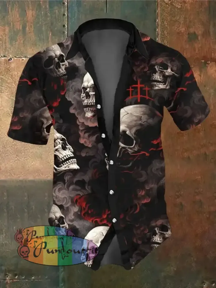 Men’s Retro Dark Style Skull Print Shirt Black / S Shirts