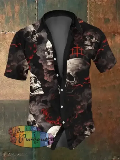 Men’s Retro Dark Style Skull Print Shirt Black / S Shirts