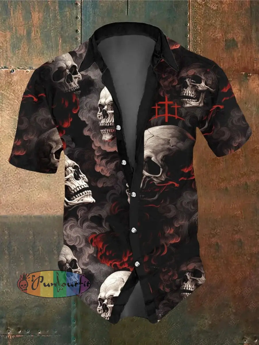 Men’s Retro Dark Style Skull Print Shirt Black / S Shirts