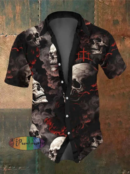 Men’s Retro Dark Style Skull Print Shirt Black / S Shirts