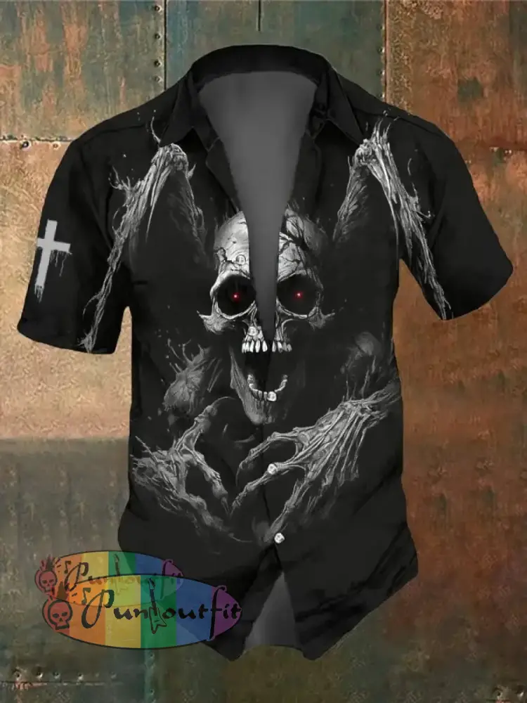Men’s Retro Dark Style Skull Print Shirt Black / S Shirts