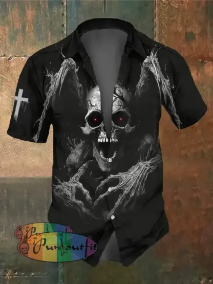Men’s Retro Dark Style Skull Print Shirt Black / S Shirts
