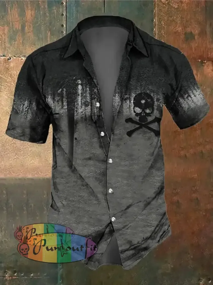 Men’s Retro Dark Style Skull Print Shirt Grey / S Shirts