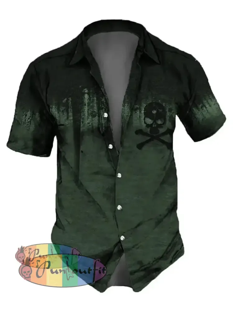 Men’s Retro Dark Style Skull Print Shirt Shirts