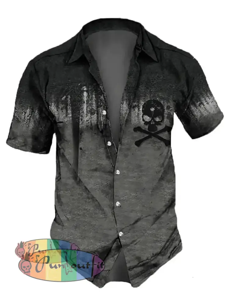 Men’s Retro Dark Style Skull Print Shirt Shirts