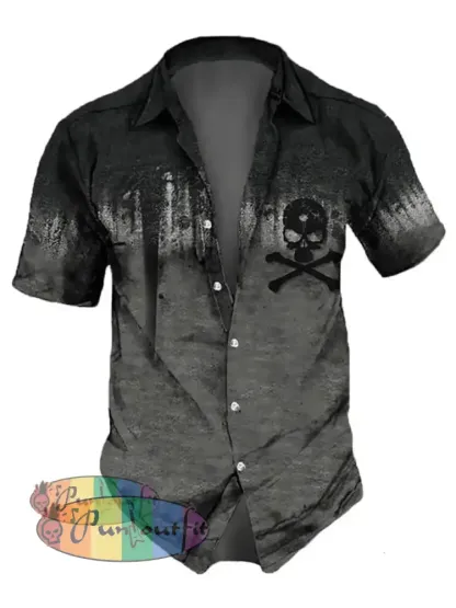 Men’s Retro Dark Style Skull Print Shirt Shirts
