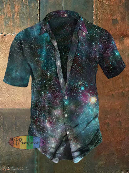 Men’s Retro Dark Style Space Print Casual Vintage Shirt Colorful / S